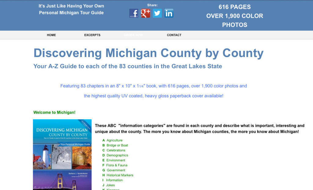 Screen cap of Discovering Michigan County by County website.